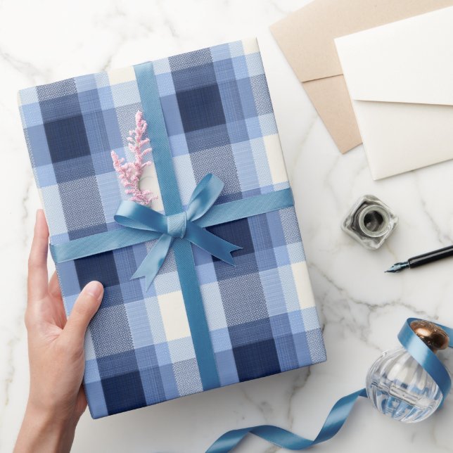 Papel De Regalo Traditional Blue Navy Check Sky Plaid Pattern (Regalar)