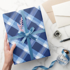 Papel De Regalo Traditional Blue Navy Check Sky Plaid Pattern