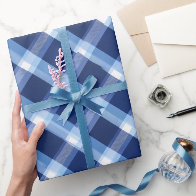 Papel De Regalo Traditional Blue Navy Check Sky Plaid Pattern (Regalar)