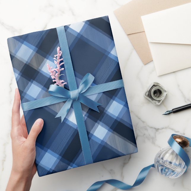 Papel De Regalo Traditional Blue Navy Check Sky Plaid Pattern (Regalar)