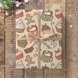 Papel De Regalo Traditional Christmas Vintage Hot Cocoa Cupcake