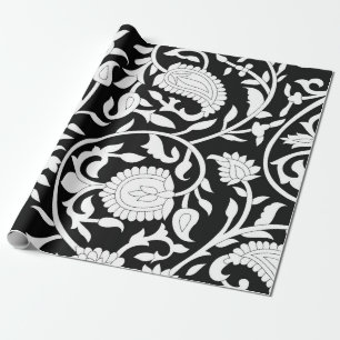 Papel De Regalo Traditional indian paisley pattern on black and wh