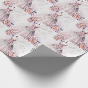 Papel De Regalo Traje de Novia y Ramilletes Botánicos Rosa