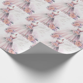 Papel De Regalo Traje de Novia y Ramilletes Botánicos Rosa