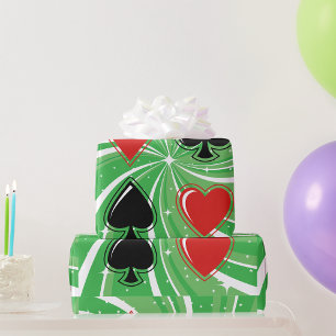 Papel De Regalo Trajes de Cartas Retro Vibrante Rojo y Negro