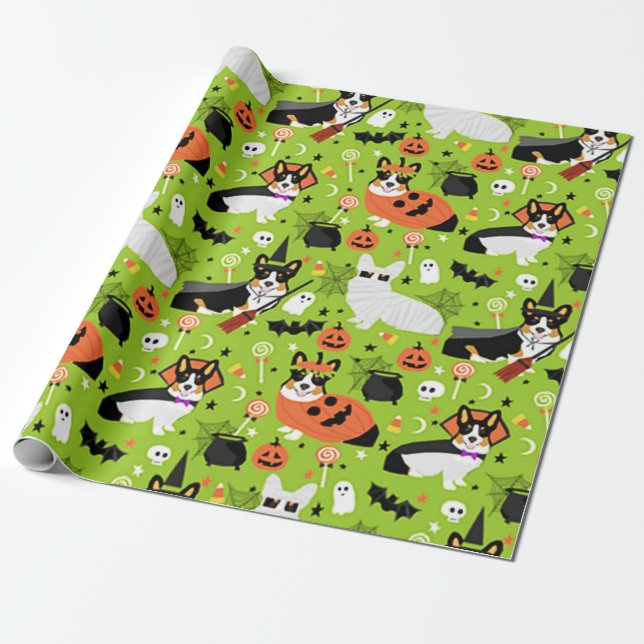 Papel De Regalo Trajes de Halloween Corgi (Desenrollado)