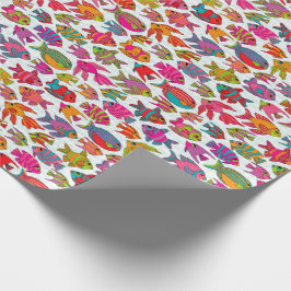 Papel De Regalo Trama de Pescado Tropical Rojo Turquesa Púrpura