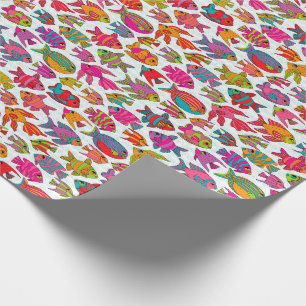 Papel De Regalo Trama de Pescado Tropical Rojo Turquesa Púrpura