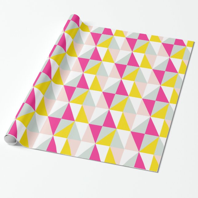 Papel De Regalo Trángulos Geométricos Patrón Rosa Y Amarillo (Desenrollado)