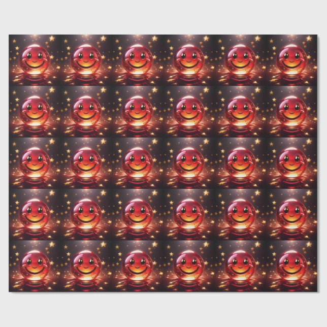 Papel De Regalo Transparent Red Bubbly Face With Stars  (Superficie plana)