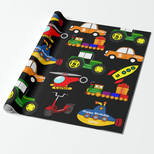 Papel De Regalo Transporte con nombre y edad personalizados Cumple (Desenrollado)