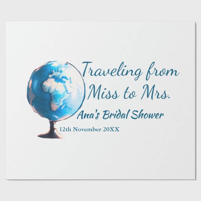 Papel De Regalo Travel ducha de novia añadir nombre fecha señorita (Superficie plana)