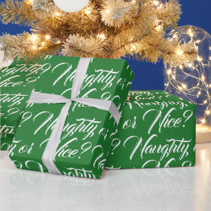 Papel De Regalo Travieso o Bueno verde blanco elegante letra diver