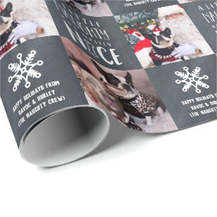 Papel De Regalo Travieso y Bueno Foto Personalizada de 2 Mascota