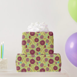 Papel De Regalo Trayectoria de Dahlia flor roja en amarillo