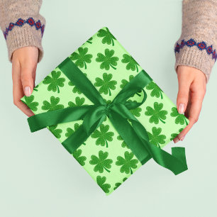 Papel De Regalo Trébol de 4 Hojas Día de San Patricio Verde Claro