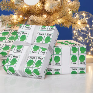 Papel De Regalo Trébol de Cuatro Hojas Día de San Patricio Trébol