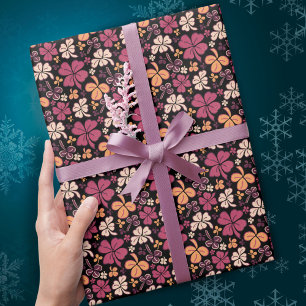 Papel De Regalo Trébol de Cuatro Hojas Rojo Día de San Patricio