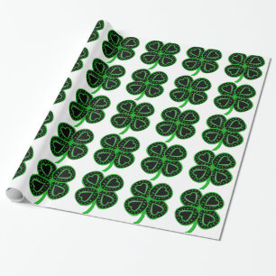 Papel De Regalo Trébol verde negro con St Patty del corazón que