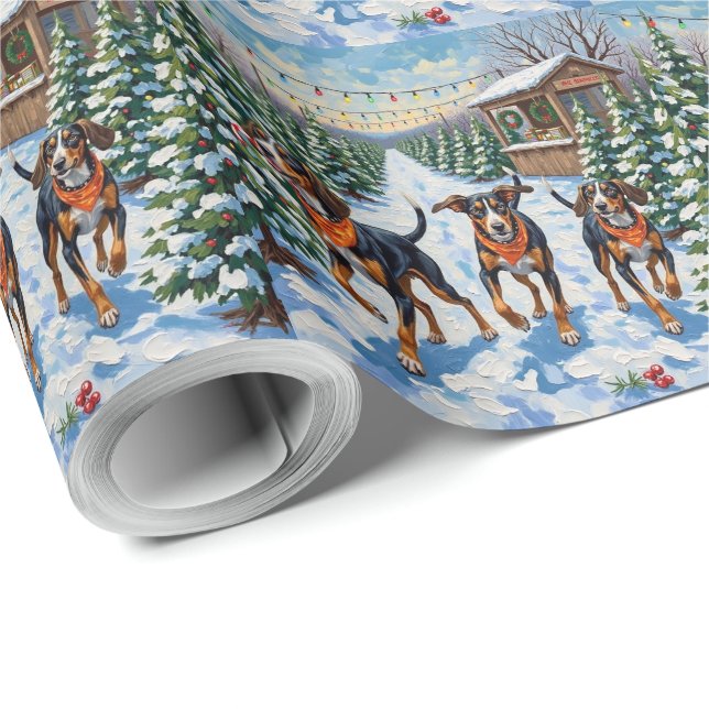 Papel De Regalo Treeing Walker Coonhound Christmas Tree Farm (Esquina del rollo)