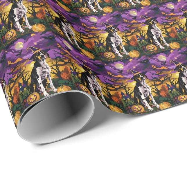 Papel De Regalo Treeing Walker Coonhound Halloween Bruja Calabaza (Esquina del rollo)