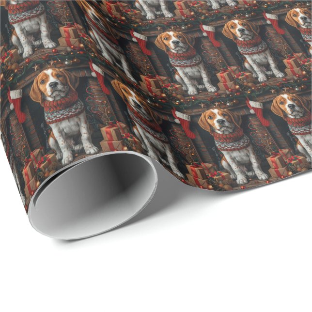 Papel De Regalo Treeing Walker Coonhound Perro Con Regalos De Navi (Esquina del rollo)