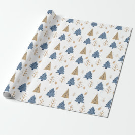 Papel De Regalo Trees in Blue and Gold