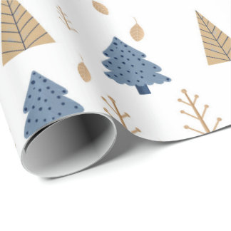 Papel De Regalo Trees in Blue and Gold