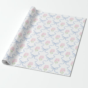 Papel De Regalo Trellis de lazo azul Coquette rosa nomeolvides