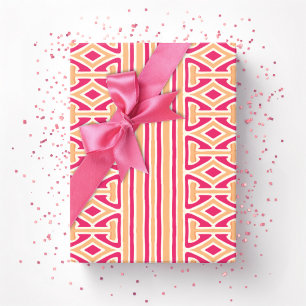 Papel De Regalo Trellis Pintado a Mano en Rosa y Naranja