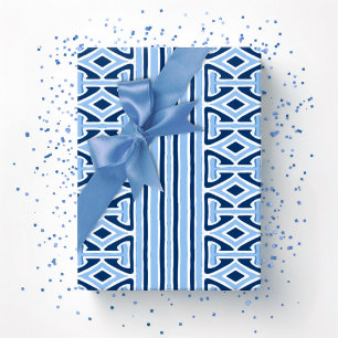 Papel De Regalo Trellis rayado pictórico en índigo azul