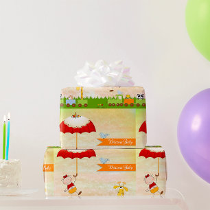 Papel De Regalo Tren de Baby Shower con animales y paraguas