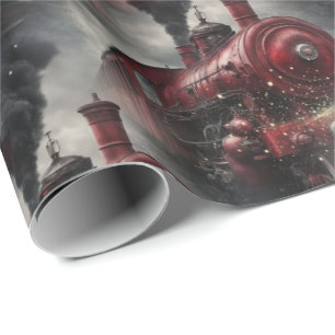 Papel De Regalo Tren de Vapor de Navidad Rojo