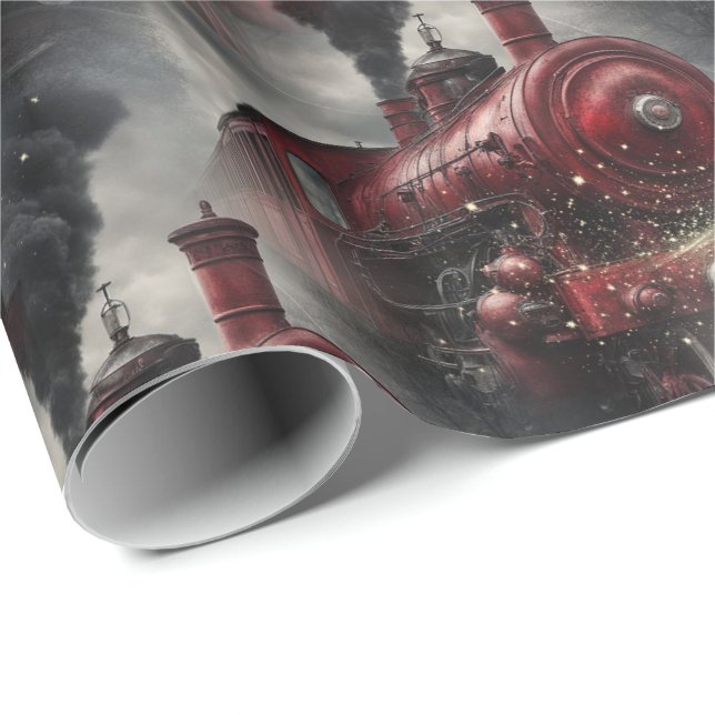 Papel De Regalo Tren de Vapor de Navidad Rojo (Esquina del rollo)