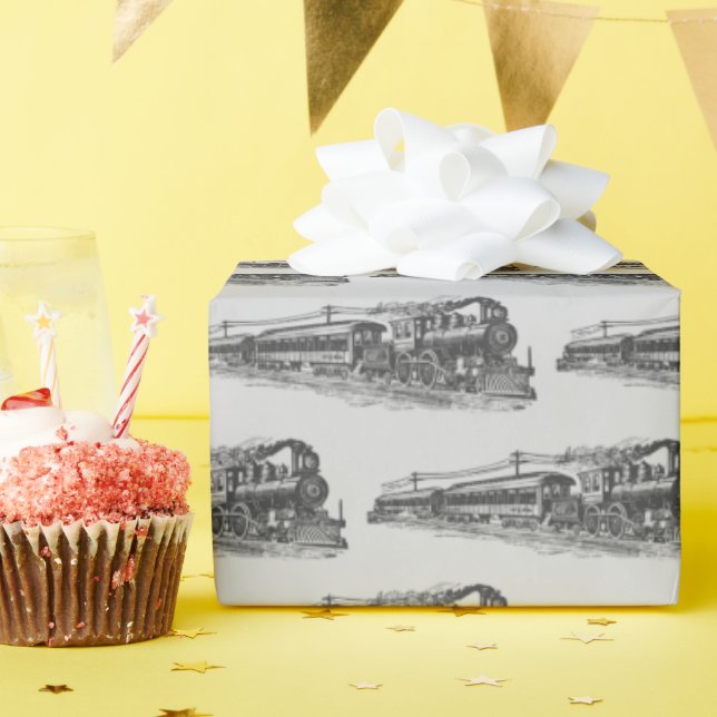 Papel De Regalo Tren De Vintage En Gris (Fiesta de cumpleaños )