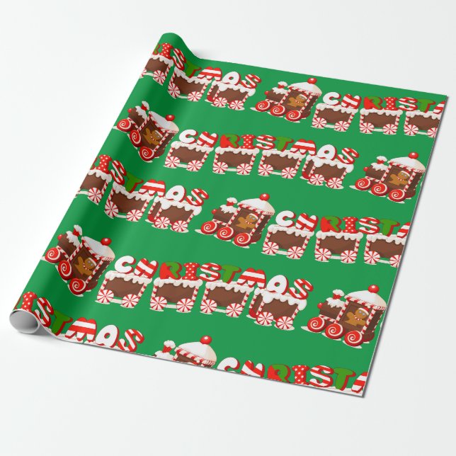 Papel De Regalo Tren Gingerbread para navidades (Desenrollado)