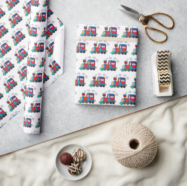 Papel De Regalo Tren moderno Bebé acuarela Azul Nacimiento de los  (Artesanía)