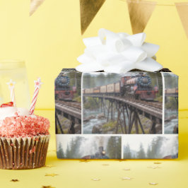 Papel De Regalo Tren Patriótico Americano Antiguo en un Trilero