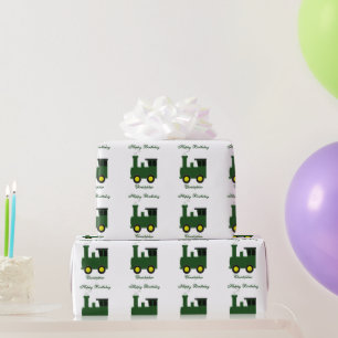 Papel De Regalo Tren Verde Cumpleaños