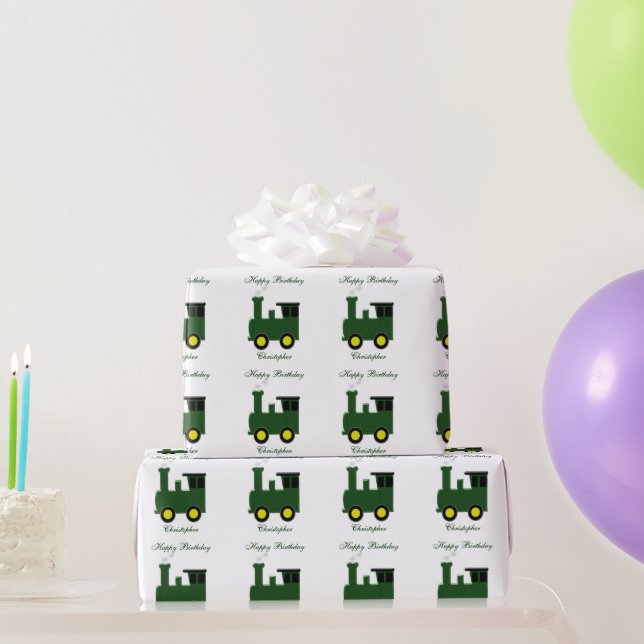 Papel De Regalo Tren Verde Cumpleaños (Regalos de fiesta)