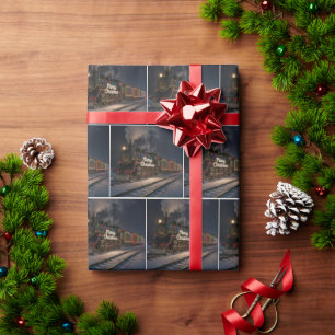 Papel De Regalo Tren Vintage Merry Christmas en la nieve