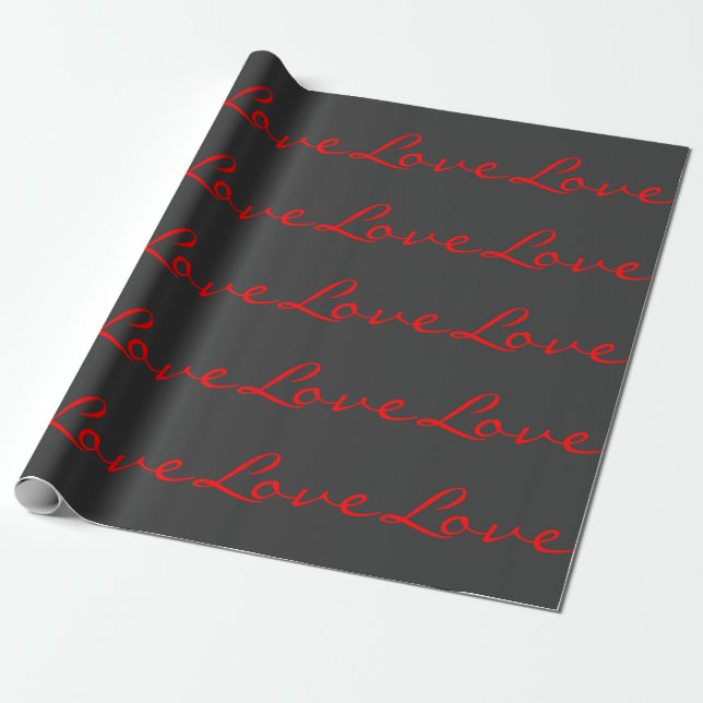 Papel De Regalo Trendy Calligraphy Grey Red Love Boda (Desenrollado)