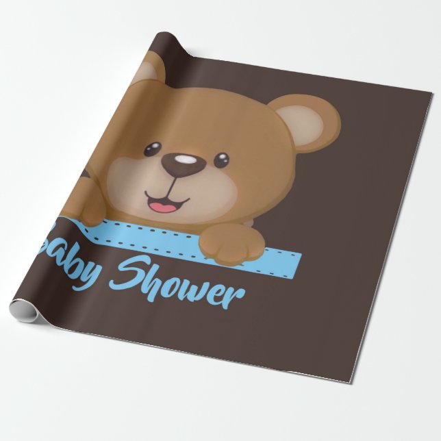 Papel De Regalo Trendy Cute Teddy Bear Boy Baby Shower (Desenrollado)