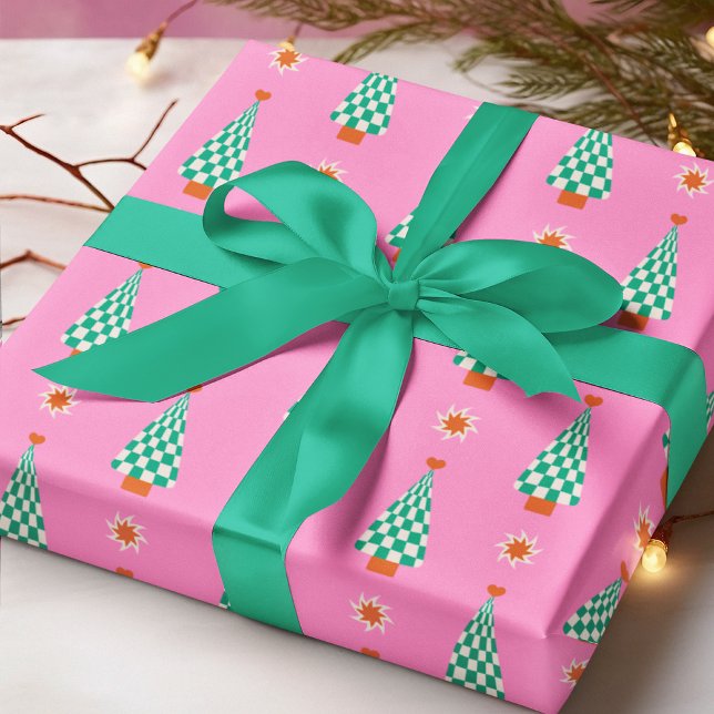 Papel De Regalo Trendy Gingham Christmas Tree Pattern (Subido por el creador)