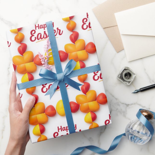 Papel De Regalo Trendy Orange & Yellow Easter Eggs Wrapping paper (Regalar)