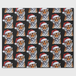 Papel De Regalo Trendy Tiger con sombrero de Santa Navidad Negro