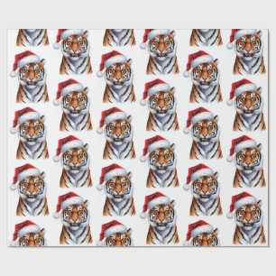 Papel De Regalo Trendy Tiger con sombrero de Santa Navidad Verde