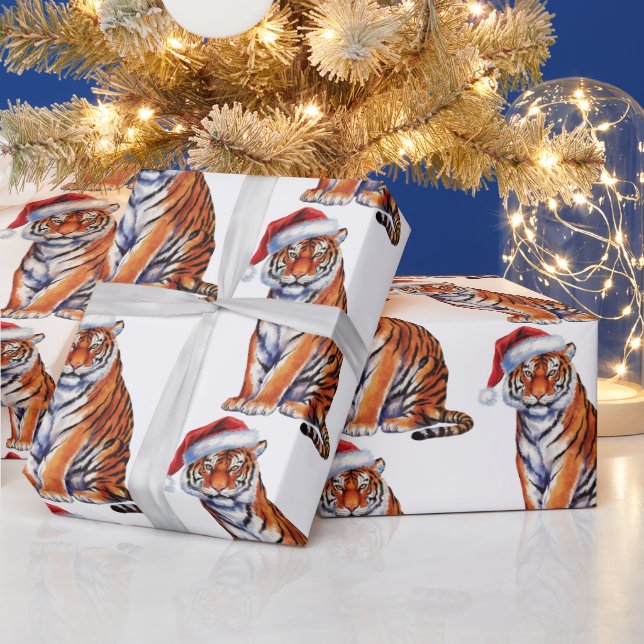 Papel De Regalo Trendy Tiger with Santa Hat Christmas (Vacaciones)