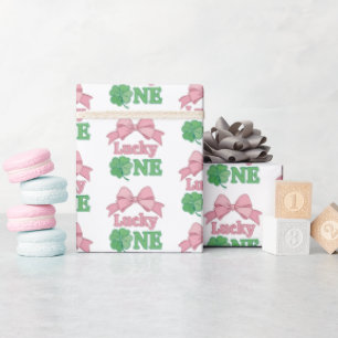 Papel De Regalo Trepador de Lazo Rosa Cumpleaños Afortunada Niña 1