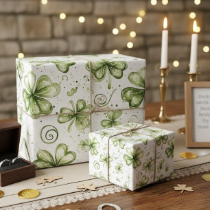 Papel De Regalo Trepadoras de trébol verdes de acuarela